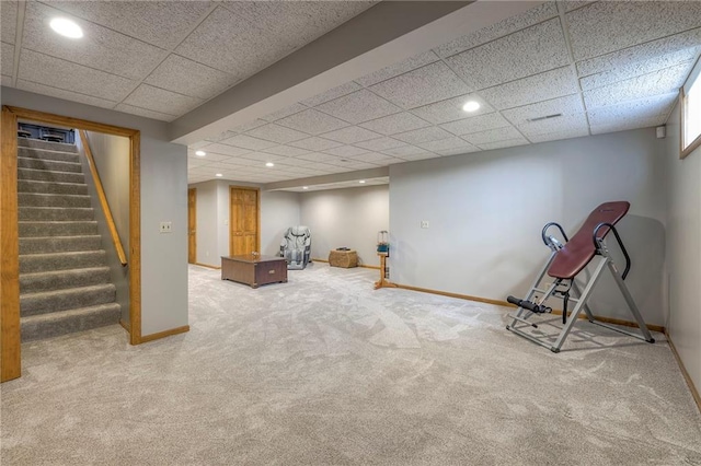 210 SE 200th Rd, Clinton, MO 64735 - finished basement featuring carpet, recessed lighting, a drop ceiling, stairs, and baseboards