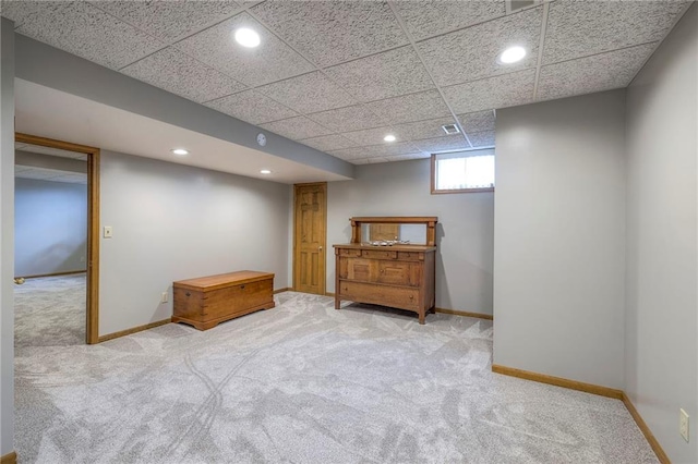 210 SE 200th Rd, Clinton, MO 64735 - basement featuring carpet, recessed lighting, baseboards, and a paneled ceiling