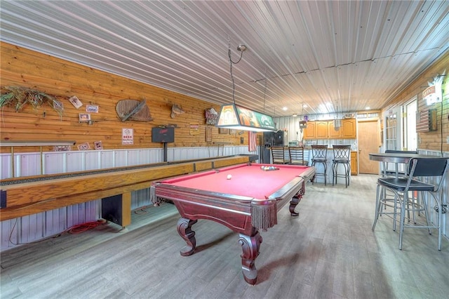 210 SE 200th Rd, Clinton, MO 64735 - game room with billiards table, light wood-type flooring, wooden walls, and wood ceiling