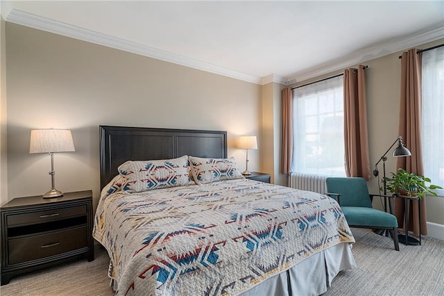 4618 Warwick Blvd Unit 6C, Kansas City, MO 64112 - bedroom with crown molding, light colored carpet, baseboards, and radiator
