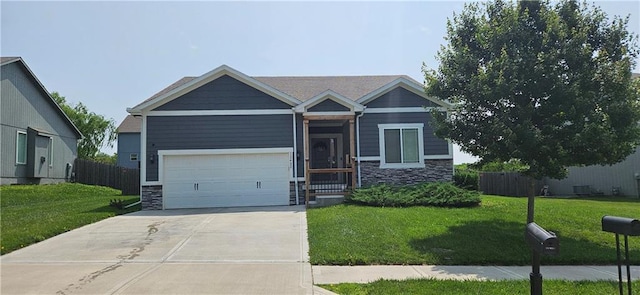 12432 Live Oak Cir, Peculiar, MO 64078 - craftsman-style home with stone siding, concrete driveway, and a garage