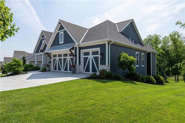 9291 Brownridge St, Lenexa, KS 66220 - craftsman inspired home with driveway, a front yard, a shingled roof, and a garage