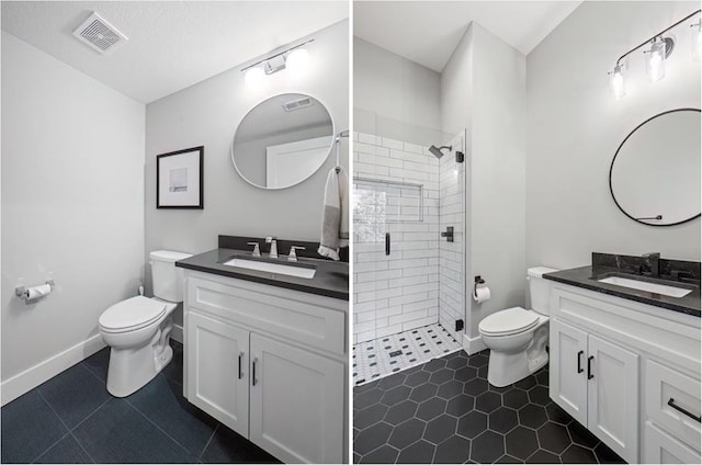 9291 Brownridge St, Lenexa, KS 66220 - full bath featuring a stall shower, two vanities, and tile patterned floors