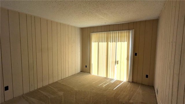 8476 Lane Dr, Raytown, MO 64138 - empty room featuring carpet, wooden walls, and a textured ceiling