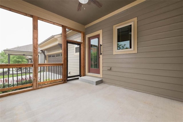 8558 Barstow St, Lenexa, KS 66219 - unfurnished sunroom with a ceiling fan and plenty of natural light