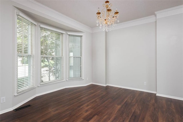 16533 W 80th St, Lenexa, KS 66219 - empty room with a chandelier, dark wood-style floors, and ornamental molding