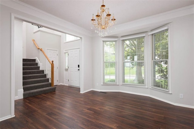 16533 W 80th St, Lenexa, KS 66219 - foyer featuring stairs, a chandelier, wood finished floors, healthy amount of natural light, and crown molding