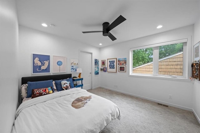 2711 W 49th St, Westwood, KS 66205 - bedroom with recessed lighting, carpet, baseboards, and ceiling fan