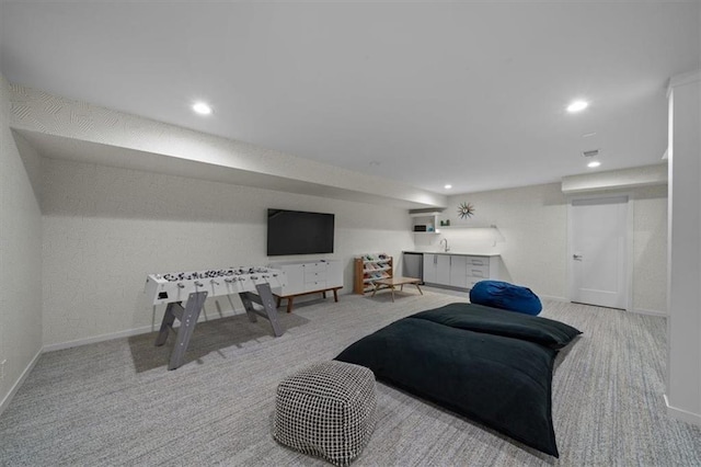 2711 W 49th St, Westwood, KS 66205 - recreation room featuring carpet floors, baseboards, and recessed lighting