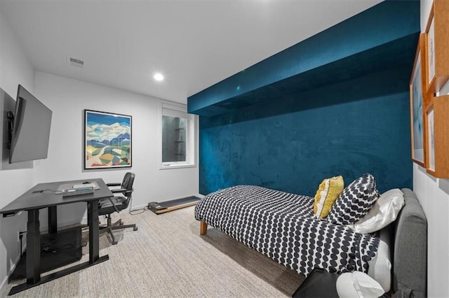 2711 W 49th St, Westwood, KS 66205 - carpeted bedroom featuring baseboards, recessed lighting, and an office area