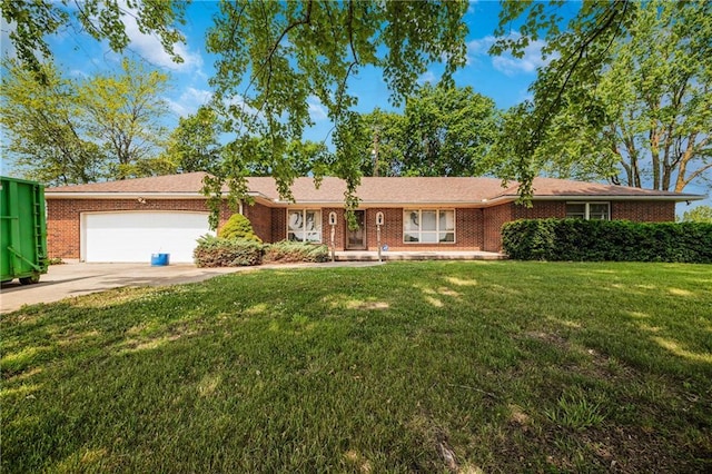 630 Oo Hwy, Centerview, MO 64019 - ranch-style home featuring concrete driveway, an attached garage, a front lawn, and brick siding