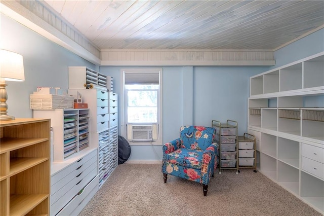 14001 S Tomahawk Dr, Olathe, KS 66062 - sitting room featuring cooling unit, wood ceiling, carpet flooring, and ornamental molding