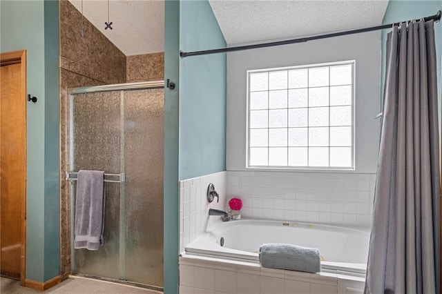 1229 SE Princeton Dr, Lees Summit, MO 64081 - full bath featuring a stall shower, a garden tub, and a textured ceiling