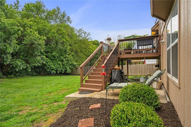 1229 SE Princeton Dr, Lees Summit, MO 64081 - view of yard featuring stairs, a deck, and a patio