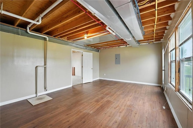 614 SW Tisha Ln, Grain Valley, MO 64029 - basement featuring electric panel and wood finished floors