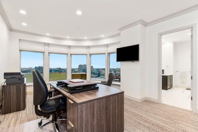 400 W 49th Ter Unit 2106, Kansas City, MO 64112 - home office with recessed lighting, baseboards, healthy amount of natural light, and ornamental molding
