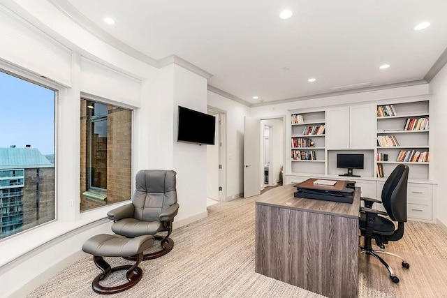 400 W 49th Ter Unit 2106, Kansas City, MO 64112 - office with crown molding, light carpet, recessed lighting, and baseboards