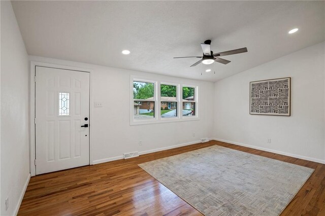 3523 Drumm Ave, Independence, MO 64055 - entryway featuring ceiling fan, wood finished floors, baseboards, and recessed lighting