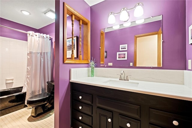 19913 Pepper Tree Rd, Edgerton, KS 66021 - bathroom with vanity, shower / tub combo, and tile patterned floors