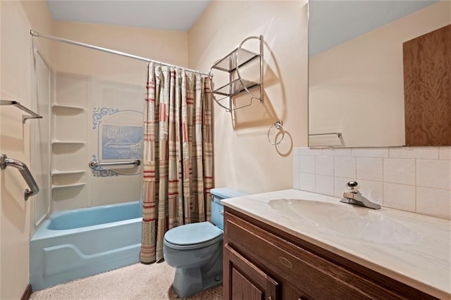 19913 Pepper Tree Rd, Edgerton, KS 66021 - bathroom with shower / tub combo, vanity, and decorative backsplash