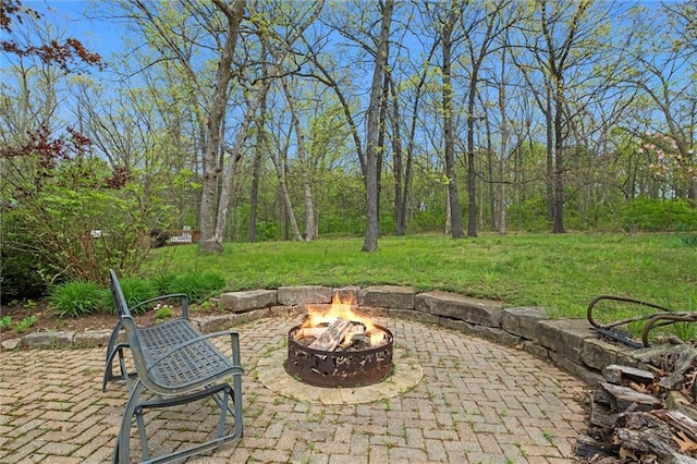 19913 Pepper Tree Rd, Edgerton, KS 66021 - view of patio / terrace with an outdoor fire pit