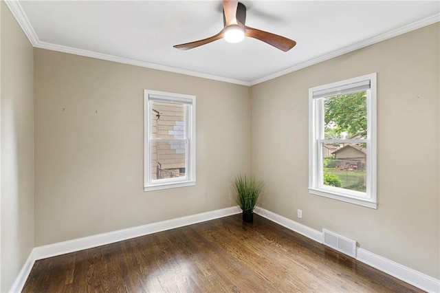 8424 Ward Parkway Plz, Kansas City, MO 64114 - empty room with dark wood-type flooring, ceiling fan, and crown molding