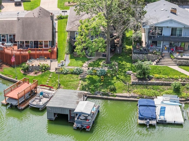 37 Beach Dr, Blue Springs, MO 64015 - dock with stairs and a deck with water view
