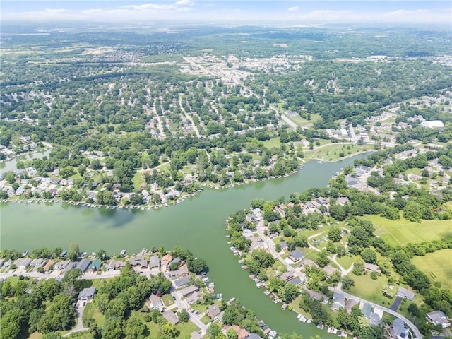 37 Beach Dr, Blue Springs, MO 64015 - aerial overview of property's location featuring a large body of water