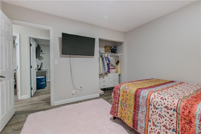 604 Lake Rd, Garden City, MO 64747 - bedroom with wood finished floors, baseboards, and a closet
