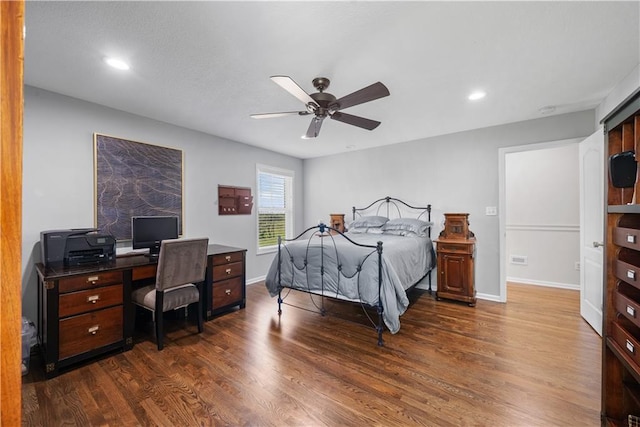 14906 Knorpp Rd, Pleasant Hill, MO 64080 - bedroom with dark wood-type flooring, recessed lighting, and a ceiling fan