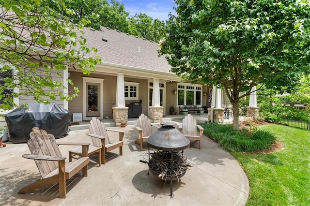 5812 Reinhardt Dr, Fairway, KS 66205 - view of patio with area for grilling and a fire pit