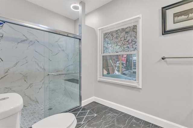 8303 Wabash Ave, Kansas City, MO 64132 - full bath featuring marble look tile flooring and a marble finish shower