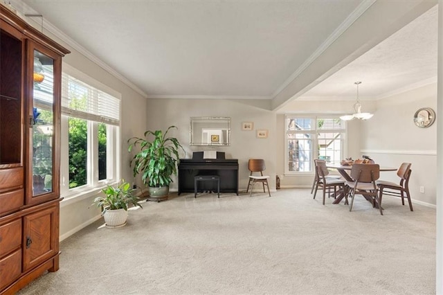 8410 W 117th St, Overland Park, KS 66210 - sitting room with carpet flooring, healthy amount of natural light, a chandelier, and ornamental molding
