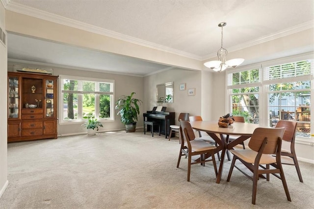 8410 W 117th St, Overland Park, KS 66210 - dining room featuring healthy amount of natural light, light carpet, ornamental molding, and a chandelier