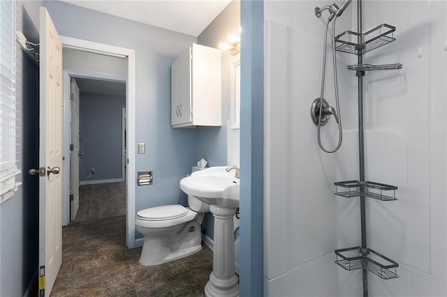 10203 Outer Rd, Odessa, MO 64076 - bathroom featuring a shower and stone finish flooring