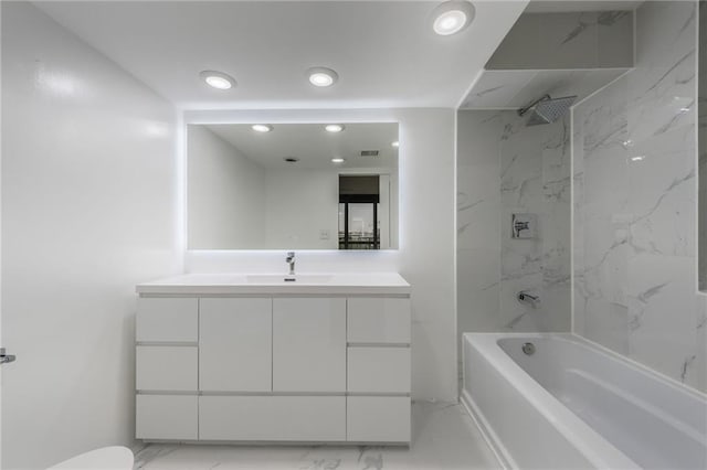 600 E Admiral Blvd Unit 601, Kansas City, MO 64106 - bathroom with marble finish flooring, vanity, bathing tub / shower combination, recessed lighting, and toilet