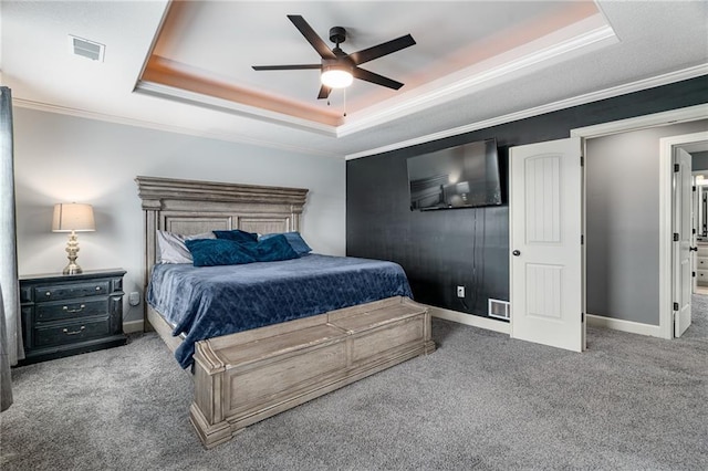 16154 S Canton St, Gardner, KS 66030 - carpeted bedroom with a raised ceiling, crown molding, and ceiling fan