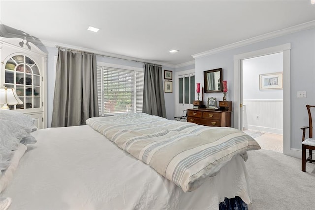 1809 Main St, Lexington, MO 64067 - carpeted bedroom featuring ornamental molding and wainscoting