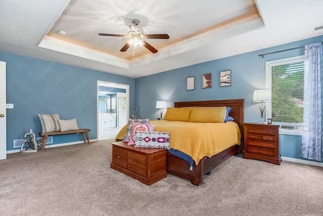 14810 W 72nd St, Shawnee, KS 66216 - bedroom with a raised ceiling, carpet flooring, crown molding, and ceiling fan
