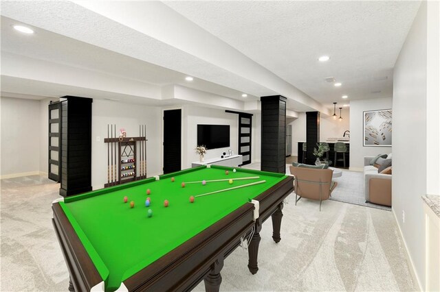21835 W 175th Ter, Olathe, KS 66062 - rec room with carpet, recessed lighting, pool table, and decorative columns
