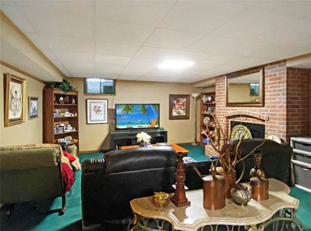 305 E Partridge Ave, Independence, MO 64055 - carpeted living area featuring a brick fireplace