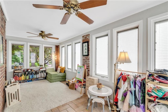 617 E 64th Ter, Kansas City, MO 64131 - sunroom / solarium with brick wall, ornamental molding, and brick patterned floors