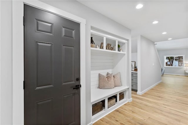 11917 W 66th St, Shawnee, KS 66216 - mudroom featuring light wood finished floors and recessed lighting