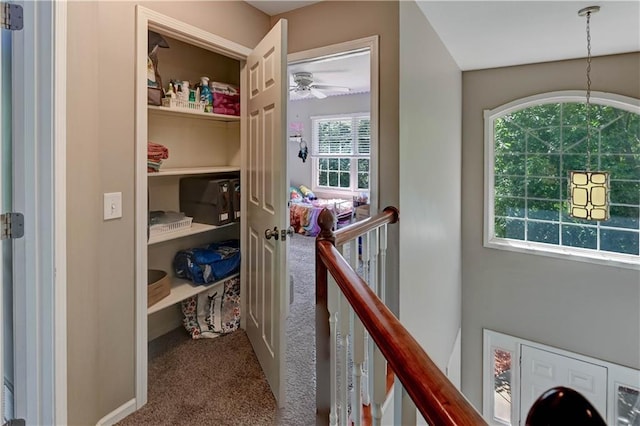 3403 E Devonshire Dr, Saint Joseph, MO 64506 - hall featuring an upstairs landing and carpet floors