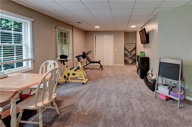 3403 E Devonshire Dr, Saint Joseph, MO 64506 - exercise room with carpet, a drop ceiling, baseboards, and recessed lighting