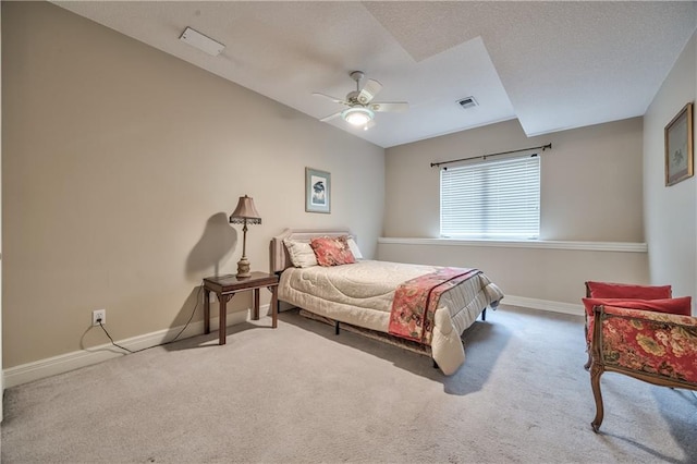 12207 England St, Overland Park, KS 66213 - bedroom featuring carpet flooring, baseboards, a ceiling fan, vaulted ceiling, and a textured ceiling