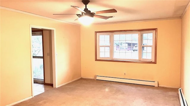 1441 S Maple St, Ottawa, KS 66067 - unfurnished room featuring baseboard heating, light carpet, crown molding, and ceiling fan