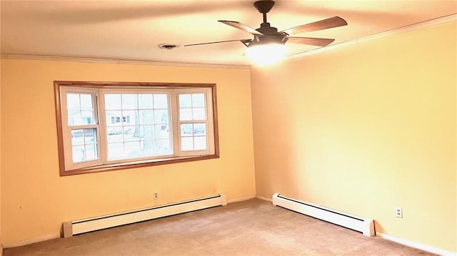 1441 S Maple St, Ottawa, KS 66067 - unfurnished room with baseboard heating, crown molding, ceiling fan, and carpet floors
