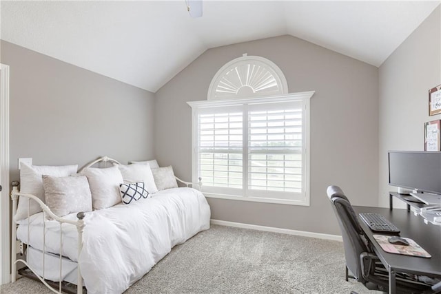 8721 N Mersington Ave, Kansas City, MO 64156 - bedroom with vaulted ceiling, carpet, and a ceiling fan