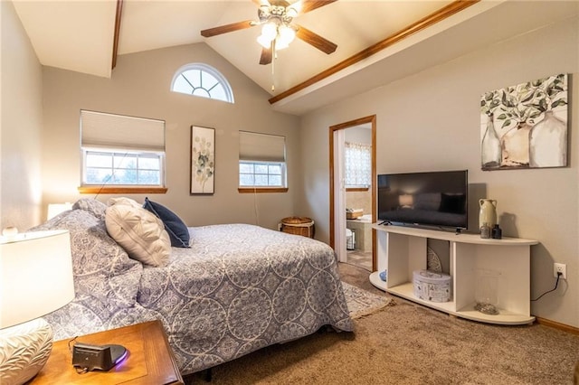131 NW 171st Rd, Warrensburg, MO 64093 - carpeted bedroom with lofted ceiling, connected bathroom, and ceiling fan